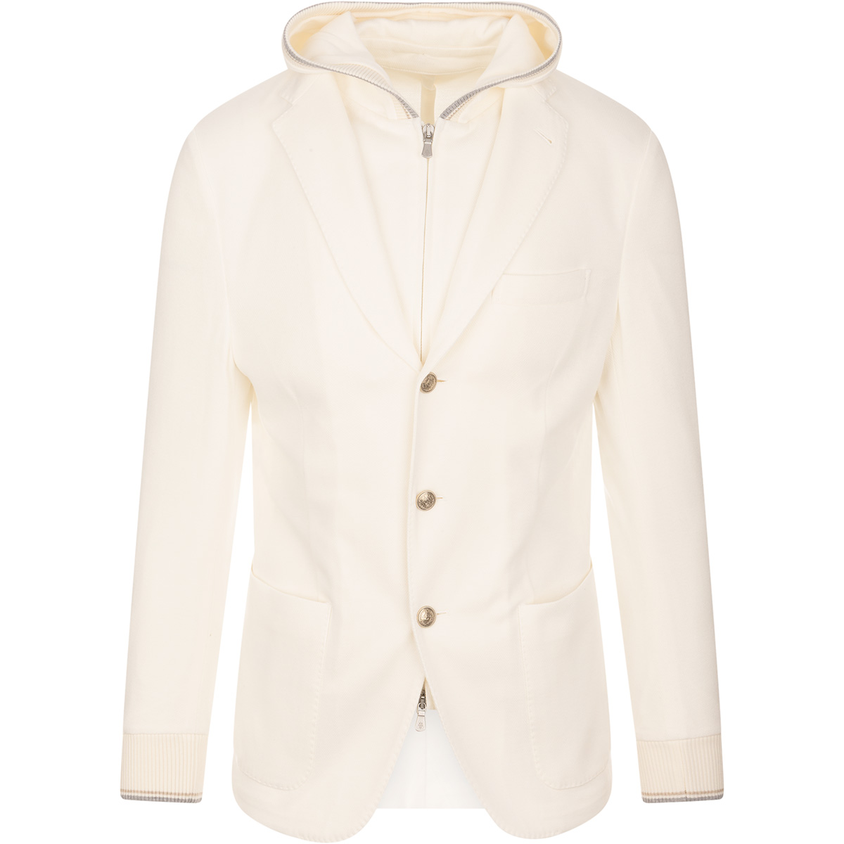 ELEVENTY Leichter Baumwollblazer mit abnehmbarem, durchgehendem Innenreißverschluss und Kapuze