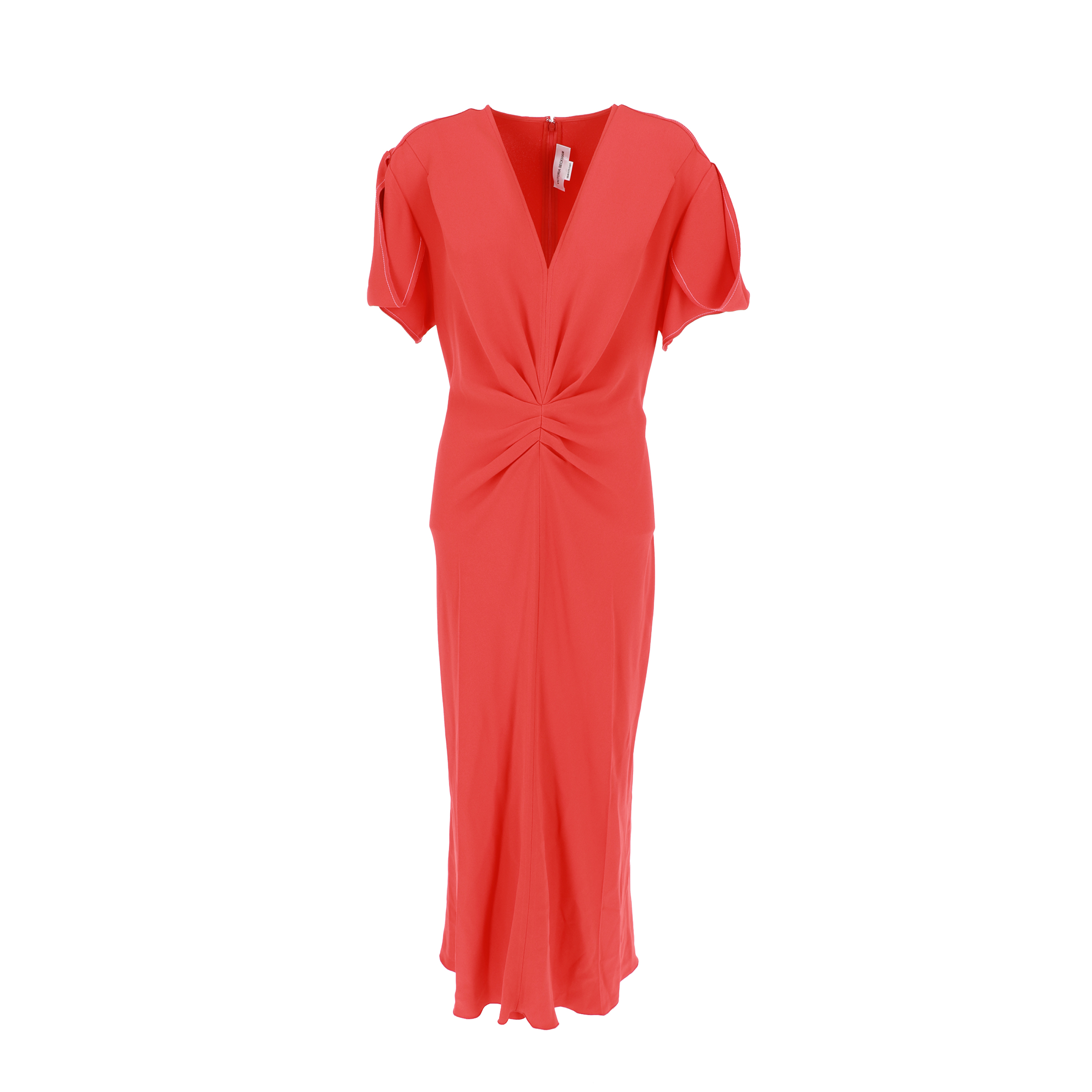 VICTORIA BECKHAM Gathered V-Neck Midi Dress VICTORIA BECKHAM Gathered V-Neck Midi Dress