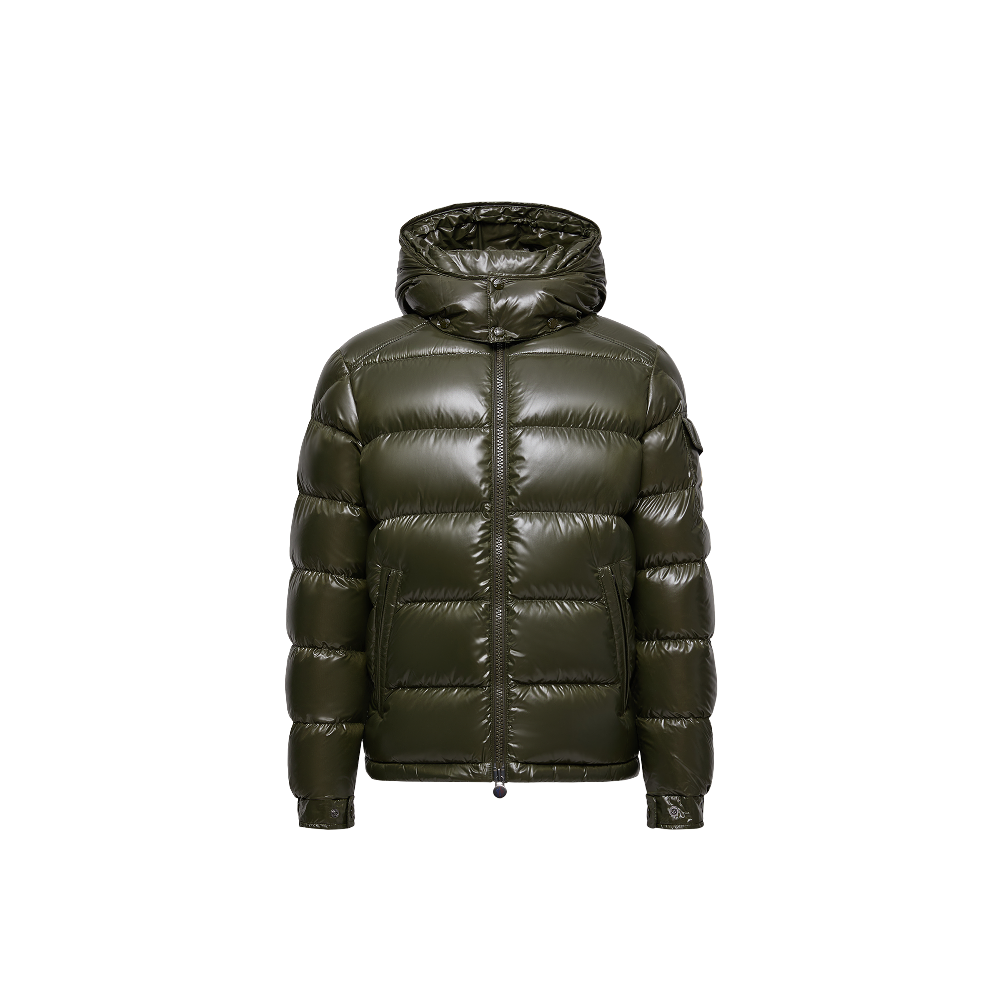 Moncler Maya kurze Daunenjacke aus lackiertem Nylon Moncler Maya kurze Daunenjacke aus lackiertem Nylon