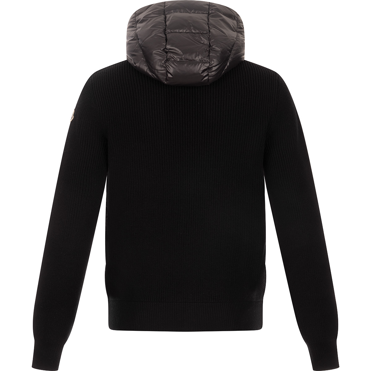 MONCLER Cardigan imbottito in piuma con maniche e cappuccio in maglia