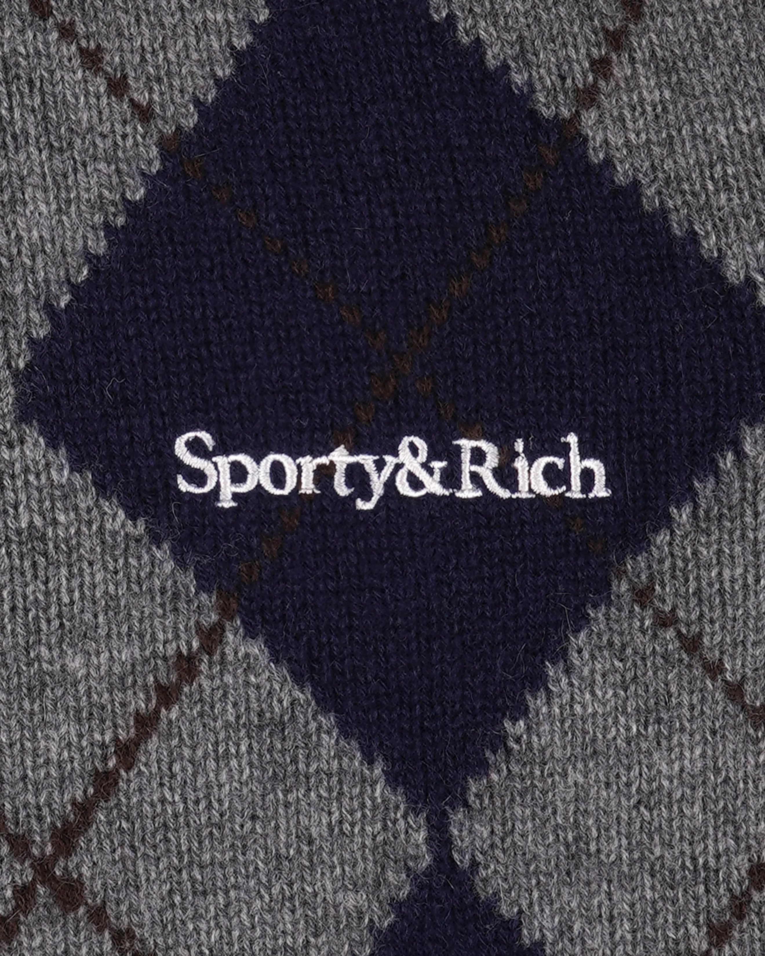 SPORTY&RICH Poloshirt aus Kaschmir mit Serifenlogo und Argyle-Muster