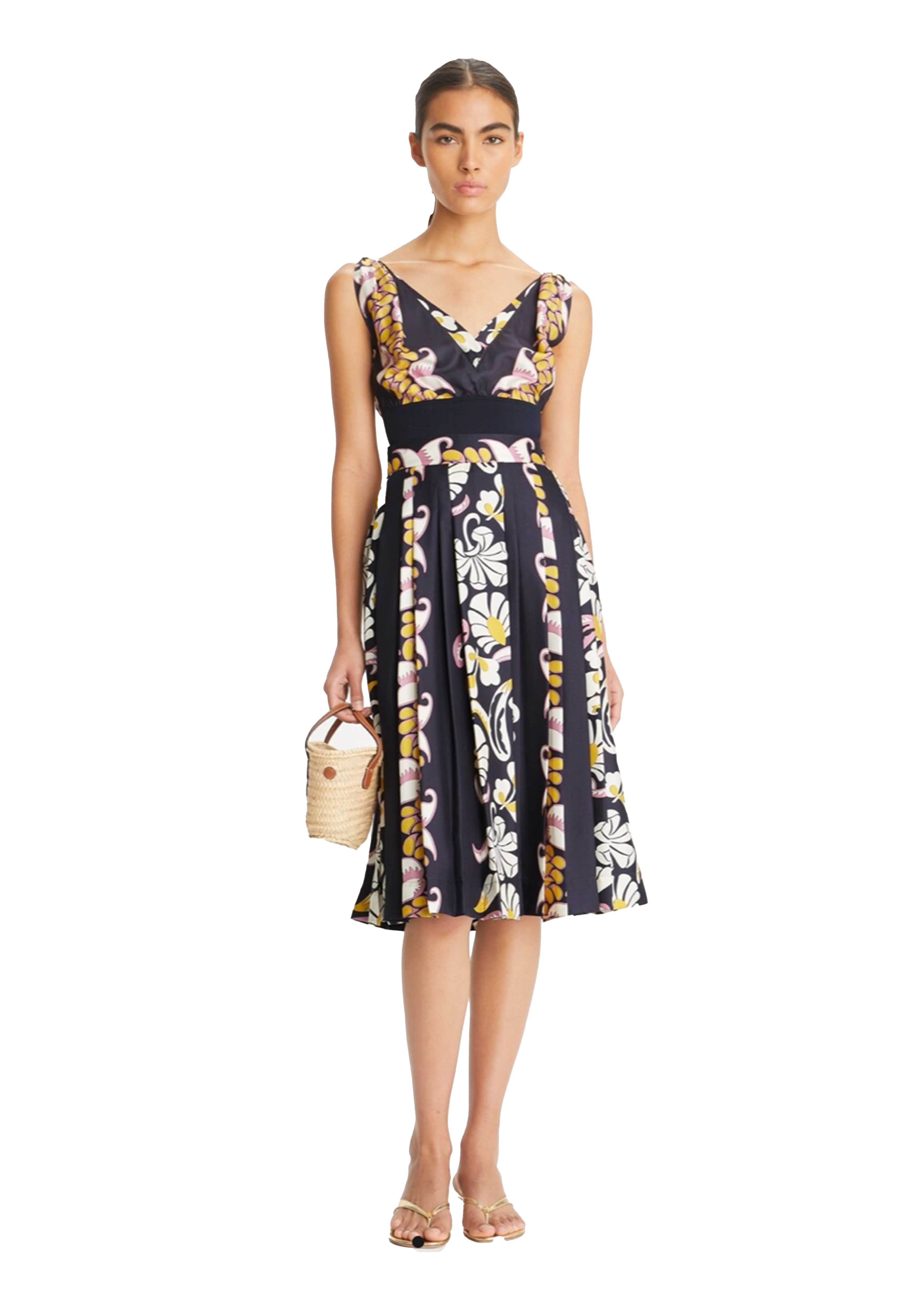 TORY BURCH PRINTED PLEATED SILK SKIRT