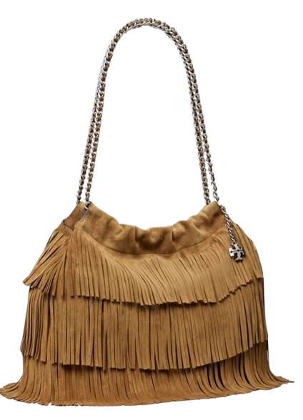 TORY BURCH BORSA HOBO FLEMING IN CAMOSCIO CON FRANGE