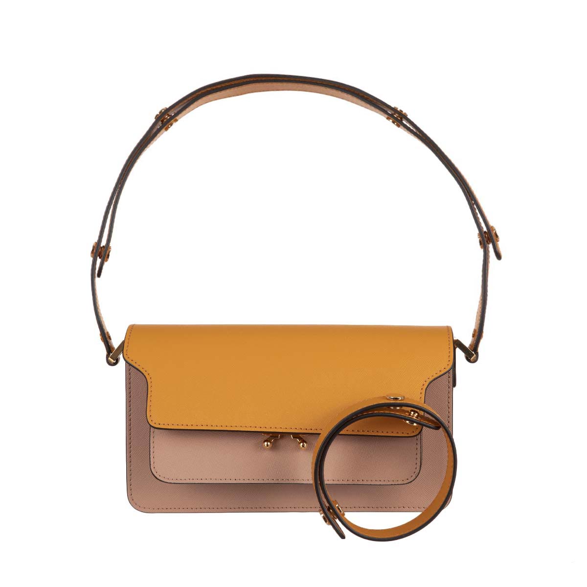 Marni Medium Trunk Leather Shoulder Bag In Pumpkin,pompeii