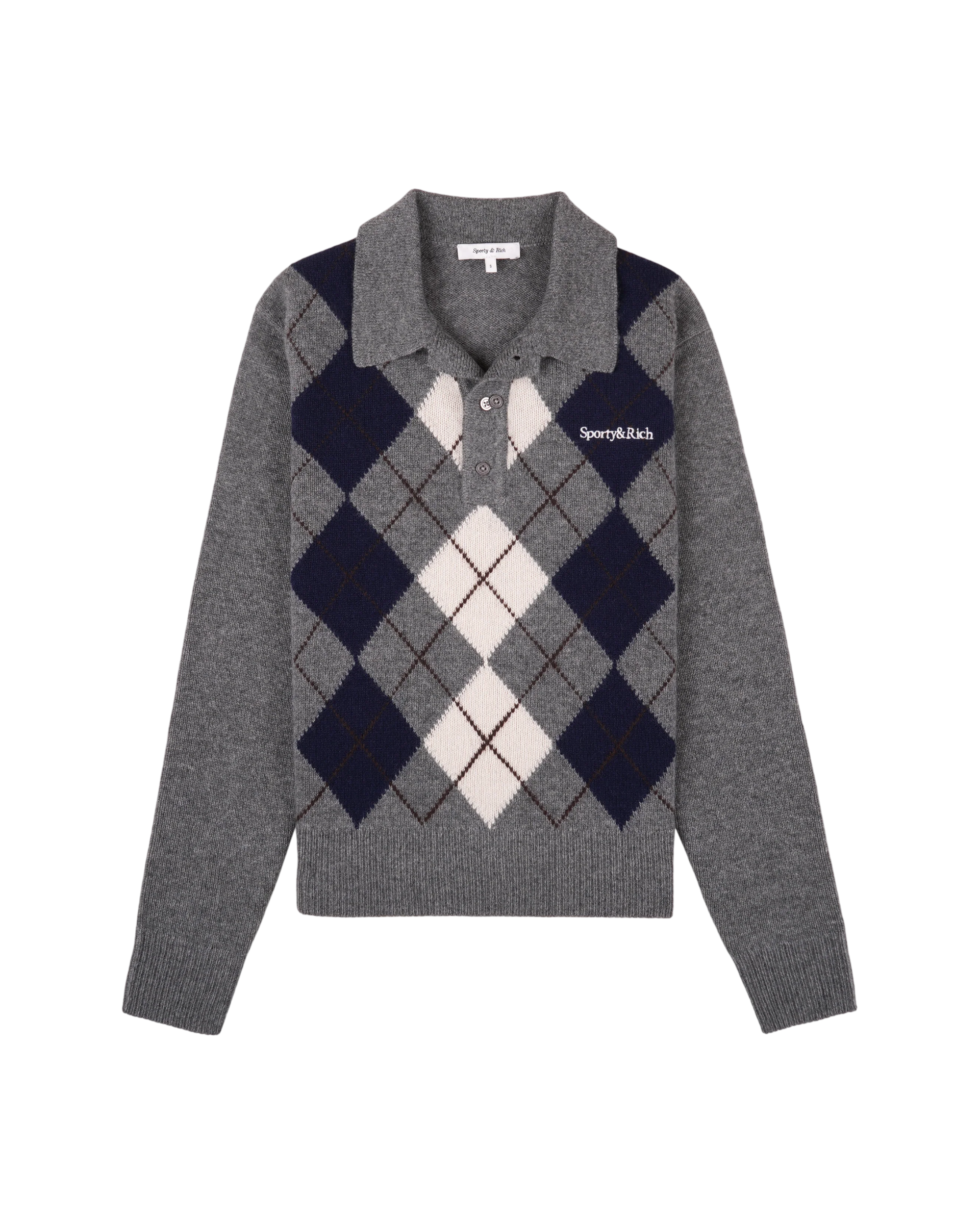 SPORTY&RICH Poloshirt aus Kaschmir mit Serifenlogo und Argyle-Muster