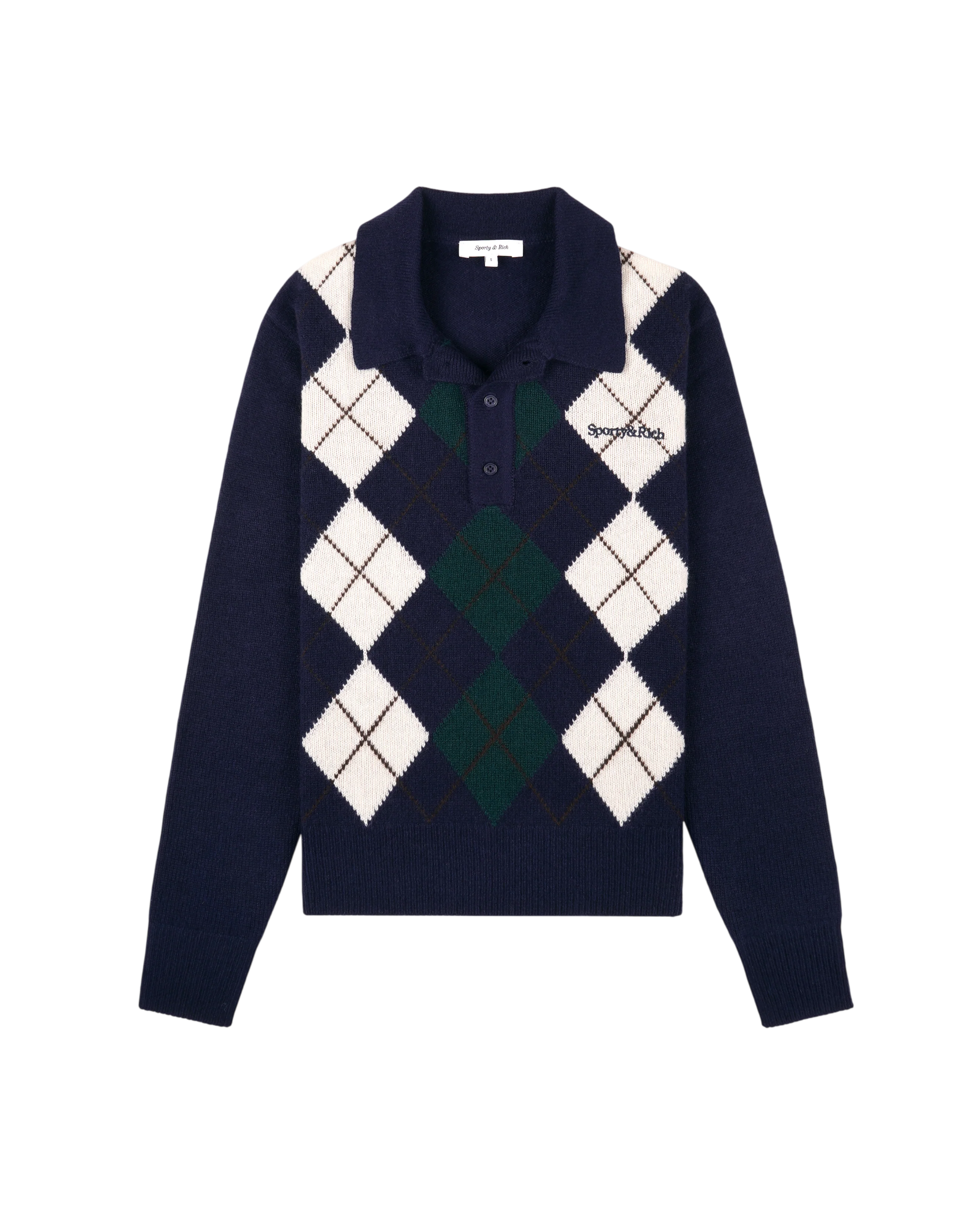 SPORTY&RICH Poloshirt aus Kaschmir mit Serifenlogo und Argyle-Muster