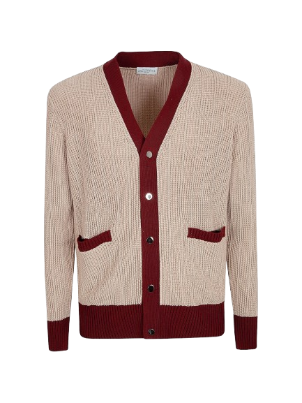 BALLANTYNE Cardigan con scollo a V in puro cotone a coste Fisherman