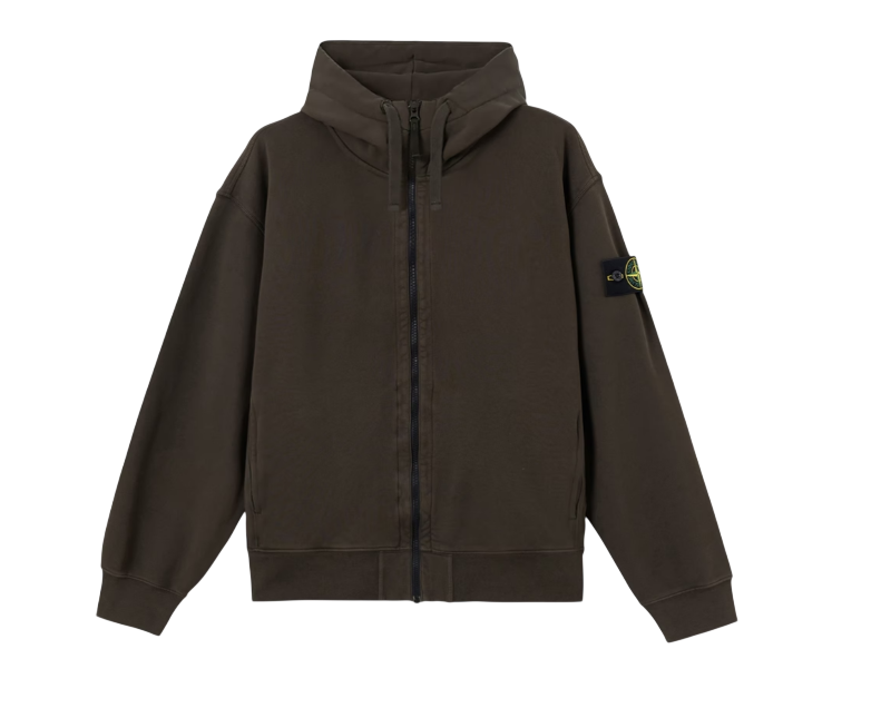 STONE ISLAND Relaxed Fit Full Zip Hoodie In Organic Fleece Garment Dyed