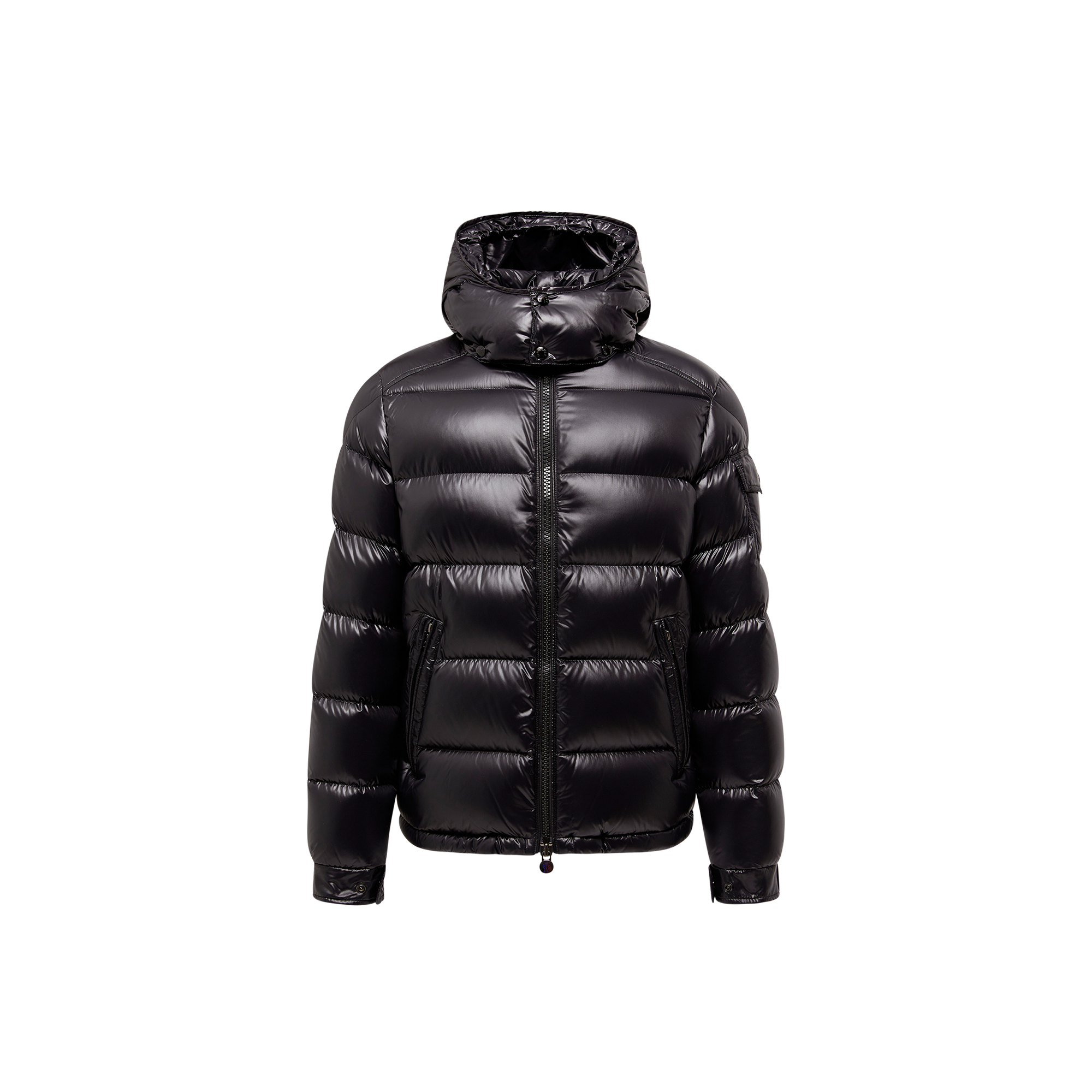 Moncler Maya kurze Daunenjacke aus lackiertem Nylon Moncler Maya kurze Daunenjacke aus lackiertem Nylon