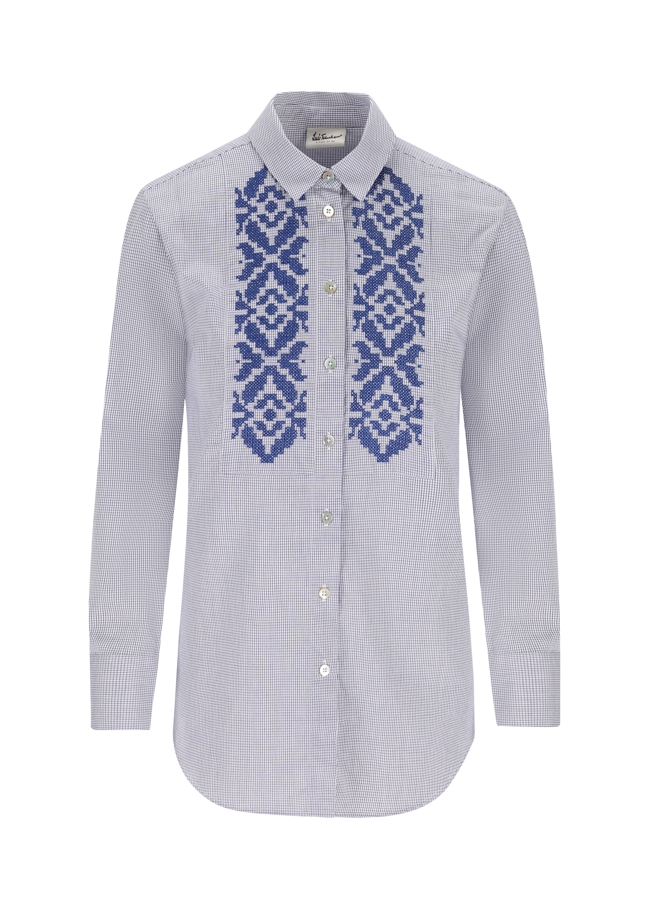 Lubarbara – Bluse mit Mikrokaro-Stickerei
