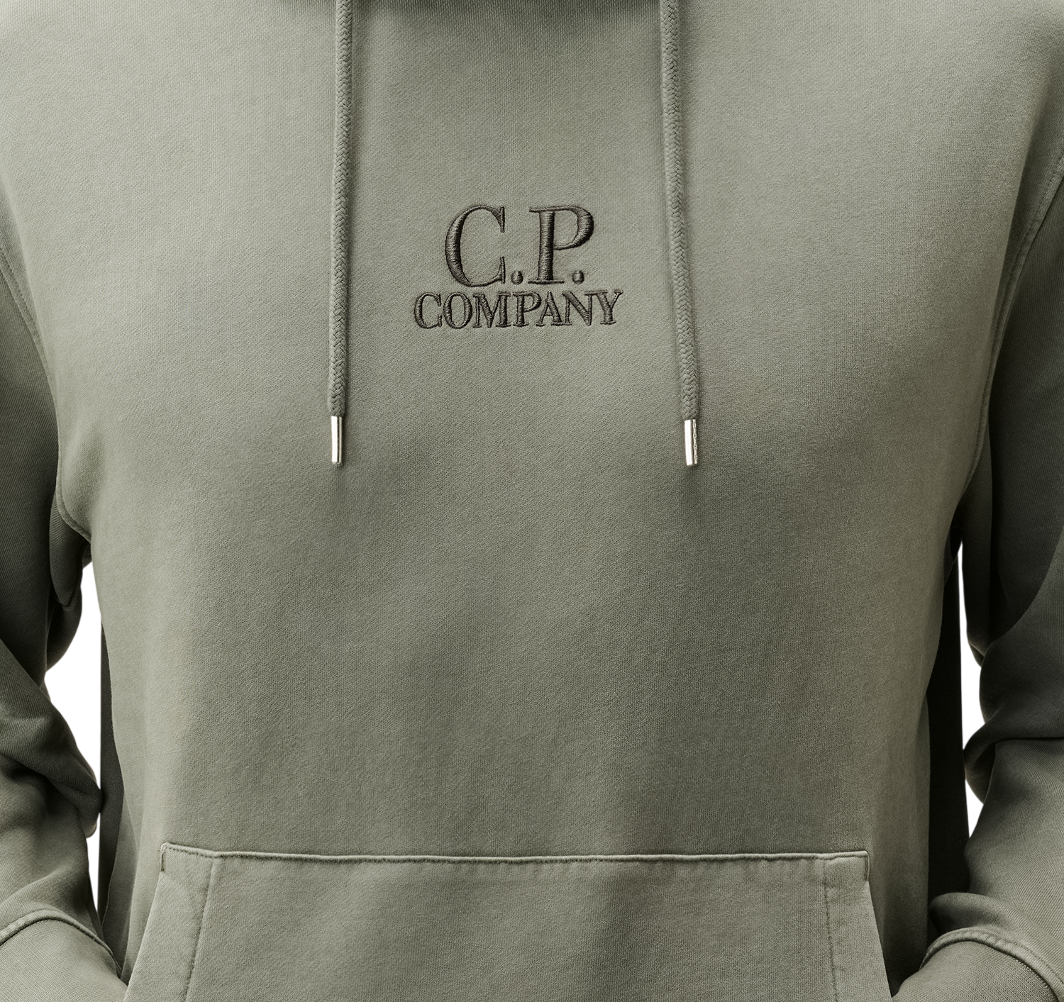 C.P. COMPANY BRUSHED AND EMERIZED DIAGONAL FLEECE HOODED LOGO SWEATSHIRT
