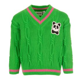 MINIRODINI Panda Knitted V-Neck Sweater