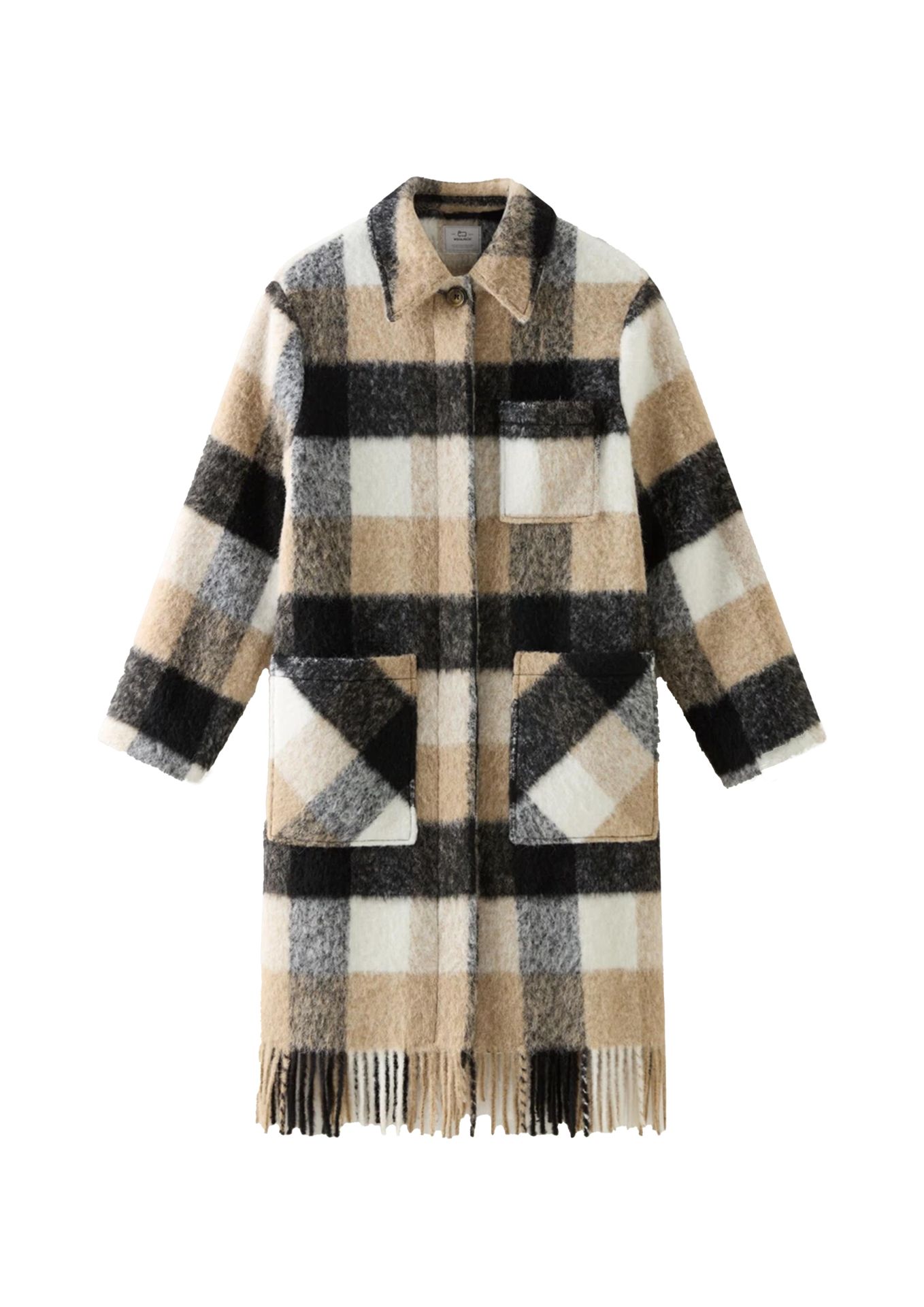 WOOLRICH FRINGE LONG CHECK OVERSHIRT