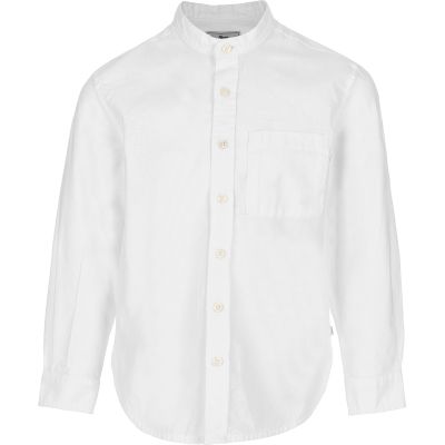 WOOLRICH Cotton linen band collar shirt